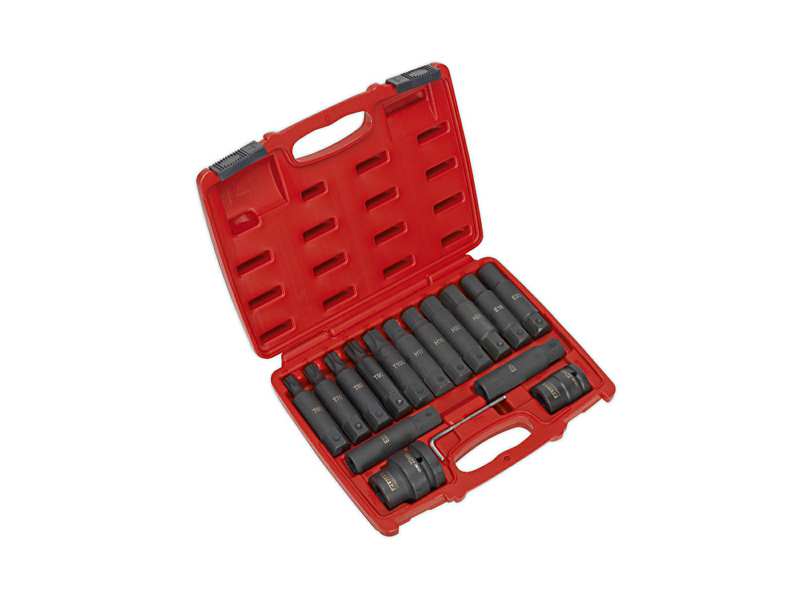 SEALEY Bit socket kit 332626 16 pieces of machine set, hexagon: 17, 19, 22, 24mm, Torx: T60, T70, T80, T90, T100, Torx: E18, E20, E22, E24, Drive Adapter: 3/4 ", 1"