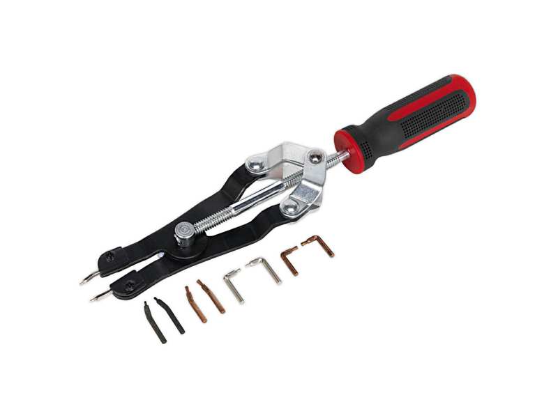 SEALEY Circlip pliers 332571 Set, with interchangeable cheek: 15 ° (1mm), 15 ° (1.2mm) 90 ° (1.2mm), 15 ° (1.8mm) 90 ° (1.8mm), interior: 9.5-43mm, external: 6.5 -36mm, CR-MO