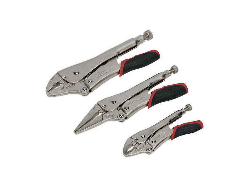 SEALEY Self locking pliers 331871 3 sets, CR-MO/CR-VA, bent beak (capacity/length): 30mm/140mm, 45mm/220mm, long beak (capacity/length): 60mm/210mm