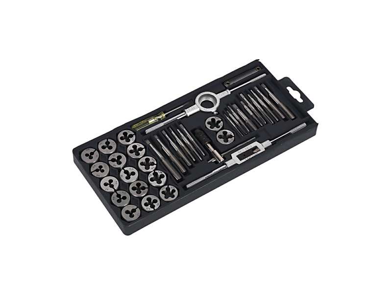 SEALEY Gewindeschneider- und Gewindebohrer-Satz 331574 40 dB Set: 3 x 0,5, 3 x 0,6, 4 x 0,7, 4 x 0,75, 5 x 0,8, 5 x 0,9, 6 x 0,75, 6 x 1, 7 x 0,75, 7 x 1, 8 x 1, 8 x 1,25, 10 x 1,25, 10 x 1,5, 12 x 1,5, 12 x 1,75 mm, 1/8 "npt