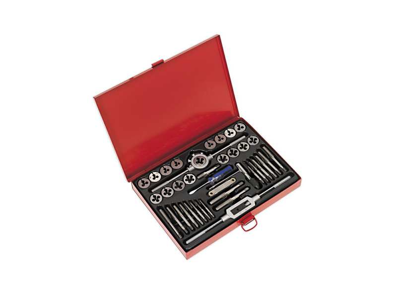 SEALEY Gewindeschneider- und Gewindebohrer-Satz 331579 40 dB Set: 3 x 0,5, 3 x 0,6, 4 x 0,7, 4 x 0,75, 5 x 0,8, 5 x 0,9, 6 x 0,75, 6 x 1, 7 x 0,75, 7 x 1, 8 x 1, 8 x 1,25, 10 x 1,25, 10 x 1,5, 12 x 1,5, 12 x 1,75 mm, 1/8 "npt