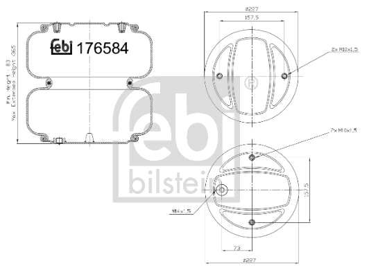 SWAG/FEBI Luftfeder (mit Ring) 11148766 Dicke/Stärke [mm]: 355, 84, Außendurchmesser [mm]: 228, Außengewindemaß: M14 x 1,5, M10 x 1,5, Achse: Liftachse