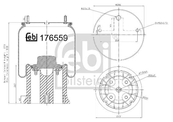 SWAG/FEBI Federbalg, Luftfederung 11148764 Dicke/Stärke [mm]: 270, 808, Außendurchmesser [mm]: 260, 286, Außengewindemaß: M12 x 1,75, M16 x 2, M22 x 1,5