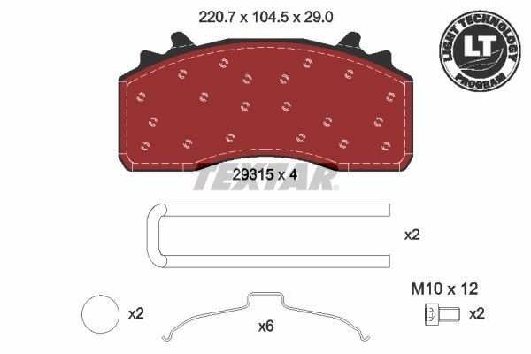 TEXTAR Bremsbelag für Scheibenbremsen (LKW) 11184076 Set
Breite [mm]: 220,7, Höhe [mm]: 104,5, Dicke/Stärke [mm]: 29, Verschleißwarnkontakt: exkl. Verschleißwarnkontakt, Ergänzungsartikel/Ergänzende Info: mit Zubehör, WVA-Nummer: 29315, Material Bremsbelag-Rückenplatte: Stahl, Bremssystem: Wabco MAXX 22L