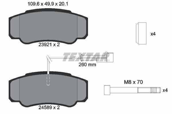 TEXTAR Bremsbelag für Scheibenbremsen (LKW) 10094188 Set
Breite [mm]: 109,6, Höhe [mm]: 49,9, Dicke/Stärke [mm]: 20,1, Verschleißwarnkontakt: mit integriertem Verschleißwarnkontakt, Anzahl der Verschleißanzeigen [pro Achse]: 2, Ergänzungsartikel/Ergänzende Info 2: mit Bremssattelschrauben, Ergänzungsartikel/Ergänzende Info: mit Zubehör, WVA-Nummer: 23921, Bremssystem: Brembo