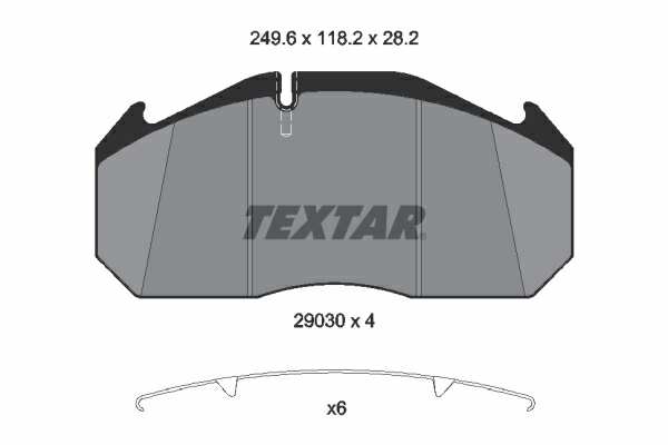 TEXTAR Bremsbelag für Scheibenbremsen (LKW) 10094214 Set
Breite [mm]: 249,5, Höhe [mm]: 118,2, Dicke/Stärke [mm]: 28,2, Verschleißwarnkontakt: für Verschleißwarnanzeiger vorbereitet, WVA-Nummer: 29030, Material Bremsbelag-Rückenplatte: Stahl, Bremssystem: Meritor D-3 1.