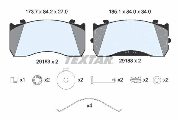 TEXTAR Bremsbelag für Scheibenbremsen (LKW) 10854639 Set
Breite [mm]: 185, Höhe [mm]: 84, Dicke/Stärke [mm]: 34, Verschleißwarnkontakt: nicht für Verschleißwarnanzeiger vorbereitet, Ergänzungsartikel/Ergänzende Info: mit Zubehör, WVA-Nummer: 29183, Material Bremsbelag-Rückenplatte: Grauguss, Bremssystem: Knorr SB/SN5 1.