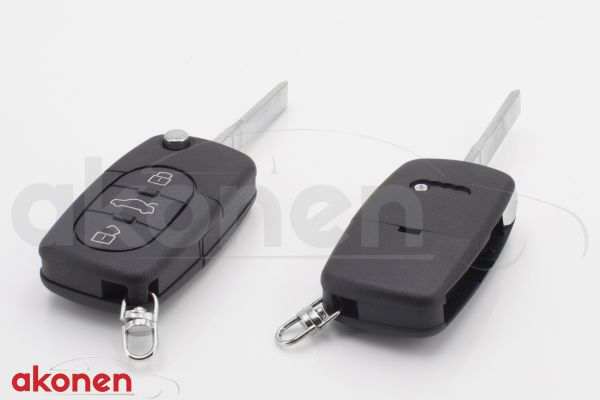 AKONEN Key shells 10208809 Audi, with key stems, 3 buttons: Opening/Closing button - LOOKING BOOK OPENING, Electronics and batteries! Without logo/brand!
Required appliance battery: CR 2032, Supplementary Article/Info 2: without electronics, Version: 004AD010, Number of control buttons: 3, Car key function: with locking button, with unlocking button, with luggage compartment unlocking button, Key Blank Profile ID: HU66