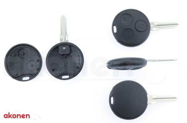 AKONEN Key shells 10209010 Smart, with key stalks, 3 button: Opening/closing button - Luggage compartment open button, no electronics and batteries! Without logo/brand!
Required appliance battery: CR 2016, Supplementary Article/Info 2: without electronics, Version: 004SM002, Number of control buttons: 3, Car key function: with locking button, with unlocking button, with luggage compartment unlocking button, Key Blank Profile ID: YM23