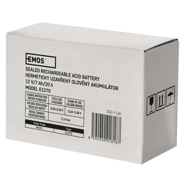 EMOS Unterbrechungsfreie Batterie 11234603 Batterie SLA 12V 7AH FAST.4.7 MM, EMOS -LEAD -Batterie, Wartung -frei, Technologie: AGM, Abmessungen: 151 × 65 × 94 mm