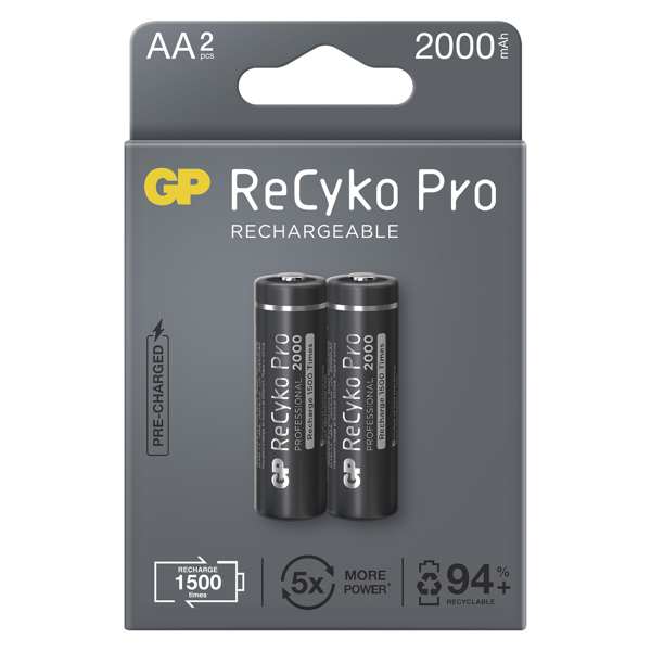 GP BATTERIES Battery 11234546 GP element Recyko Pro HR6 2PP, GP Recyko Pro Nimh Battery HR6 (AA) 2000MAH 2pcs, Voltage: 1.2V, Type: HR6 (AA Cerusa), Dimensions: 14.5 × 50.5 mm