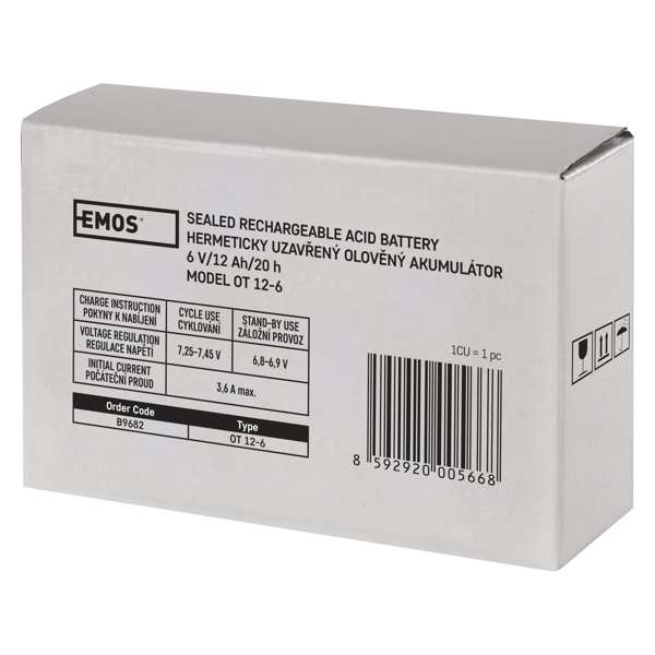 EMOS VRLA battery 11234599 Battery SLA 6V 12AH Fast.4.7 mm, Emos lead battery, maintenance -free, technology: AGM, Dimensions: 151 × 51 × 94 mm