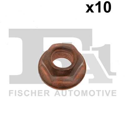 FA1 Auspuffsicherungsmutter 11236433 10pcs Pack, M8x1.25
Schlüsselweite: 13 mm, Gewindemaß: M8x1,25, Oberfläche: kupferbeschichtet