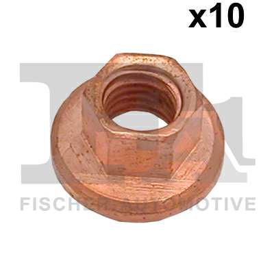 FA1 Exhaust nut 11236441 10pcs pack, M8x1.25
Spanner Size: 10 mm, Thread Size: M8x1,25, Height [mm]: 9, Surface: Copper coated, Supplementary Article/Info 2: with flange, Flange Diameter [mm]: 17,2