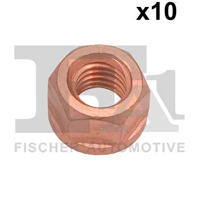 FA1 Exhaust nut 11236505 10pcs pack, M10x1.5
Spanner Size: 15 mm, Thread Size: M10x1,5, Surface: Copper coated, Supplementary Article/Info 2: with flange, Flange Diameter [mm]: 17, Bolt/Nut Version: Self-locking Nut