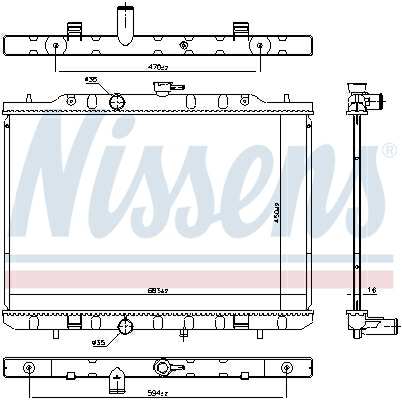 NISSENS Radiator 11243505 Cooling fins material: Aluminium, Core Depth [mm]: 16, Core Length [mm]: 450, Core Width [mm]: 683, Radiator type: Brazed cooling fins, Water Tank Material (radiator): Plastic