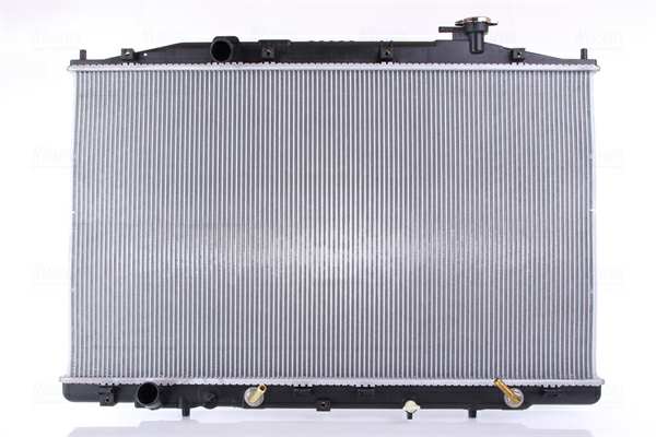 NISSENS Radiator 11243499 Cooling fins material: Aluminium, Core Depth [mm]: 16, Core Length [mm]: 450, Core Width [mm]: 768, Inlet O [mm]: 33, Outlet O [mm]: 33, Radiator type: Brazed cooling fins, Supplementary Article/Info 2: without expansion tank, Supplementary Article/Supplementary Info: with oil cooler, with gaskets/seals, Water Tank Material (radiator): Plastic 1.