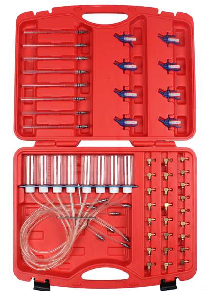 A.Z. MEISTERTEILE Oil leakage measurer set 11247309 "Able to measure up to 8 cylinders at once.
Professional assortment for determing the ammount of leaking of the common-rail injectors.
Suited for engine diagnose applications.
Diesel-resistant silicon hoses.
Stable test-block with scaling.
Accurate measuring because of 25 ml displacement in test-block."
Cannot be taken back for quality assurance reasons!