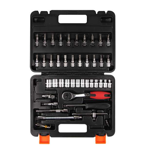 A.Z. MEISTERTEILE Plug spanner kit 11247244 "1 46 pcs set includes:
1/4"" drive rod. 
13pcs 6-point socket wrenches 4, 4.5, 5, 5.5, 6, 7, 8, 9, 10, 11, 12, 13, 14mm.
21pcs Bits:
T:10, 15, 20, 25, 30, 40 
PD: 1, 2, 3 PZ:1, 2, 3 
FD: 4, 5.5, 7mm. 
Hex: 3, 4, 5, 6, 7, 8 mm. 
1pc universal Joint.
1pc 72T Ratchet handle 
1pc Silding bar 115mml. 
1pc Flexible Extension bar. 
1pc Spinner Handle. 
1pc 30mm Hex Adaptor."