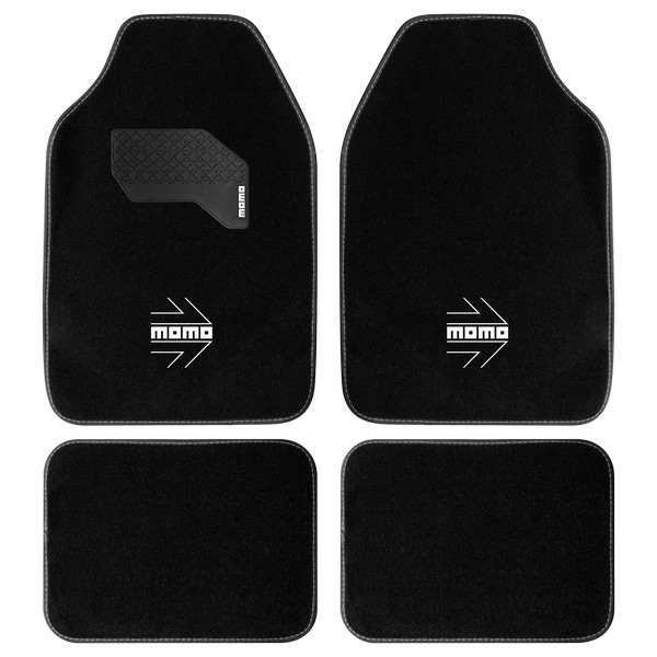 MOMO Autoteppich (universal) 11255772 4PCS -Set, Universal, Schwarz/Weiß -Logo (Stoff)