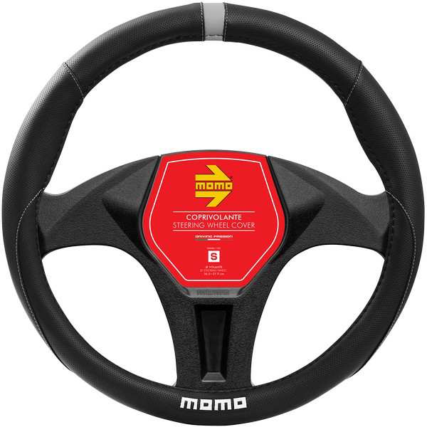 MOMO Steering wheel cover 11255727 Elegant, m-size, black-gray /yellow logo