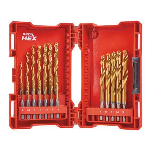 MILWAUKEE Drill bit 11277758 HSS-G TIN 19DB-Set (2-10mm), Contents D: 2 / 2.5 / 2 x 3 / 3.5 / 2 x 4 / 4.5 / 5 / 5.5 / 6 /6 / 6.5 / 7 / 7.5 / 8 / 8.5 / 9 /9 9.5 / 10mm, in box 1.