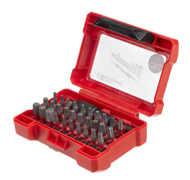 MILWAUKEE Bitkopf Satz 11277717 Bit Torx -Set - 32 PCs. Contents: Shockwave screwing bits (31 x 25mm), 2x TX10, 4x TX15, 5x TX20, 5x TX25, 5x TX30, 2x TX40, 1x TX50, 1x TX B07, 1x TX B08, 1x TX B09, 1x TX B10, 1x TX B15, 1x TX B020, 1x TX B025, 1 x Schockwellengeschwindigkeit Bithalter 1/4 Hex 73 mm lang 1.