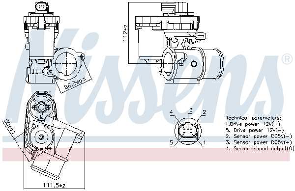 NISSENS EGR valve 11280382 Material: Aluminium, Number of pins: 5, Operating Mode: Electric, Supplementary Article/Info 2: with sensor, without vacuum bypass, without cable, without electronics