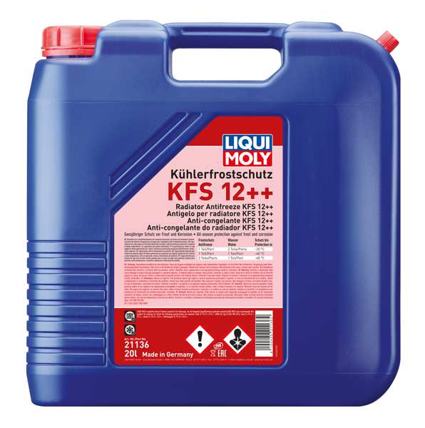 LIQUI-MOLY Frostschutzmittel 11297898 Frostschutzmittelkonzentrat mit KFS12 ++, 20L, Pink, Hybrid-Technologie-basiertem Inhibitor-Paket. Für die Vollzeit des Motorlebens bietet es einen hervorragenden Schutz gegen Apaz, Korrosion und Überhitzung. Ethylenglykolbasierter Amin, Wein, Nitrit und phosphatfreies Produkt. Mischraten auf dem technischen Datenblatt!
Inhalt [Liter]: 20, Gebindeart: Kanister, Ölherstellerempfehlung: Audi TL-774 G  G12++, MAN 324 Typ Si-OAT, MB 325.5, Seat TL-774 G G12++, Skoda TL-774 G G12++, VW TL-774 G  G12