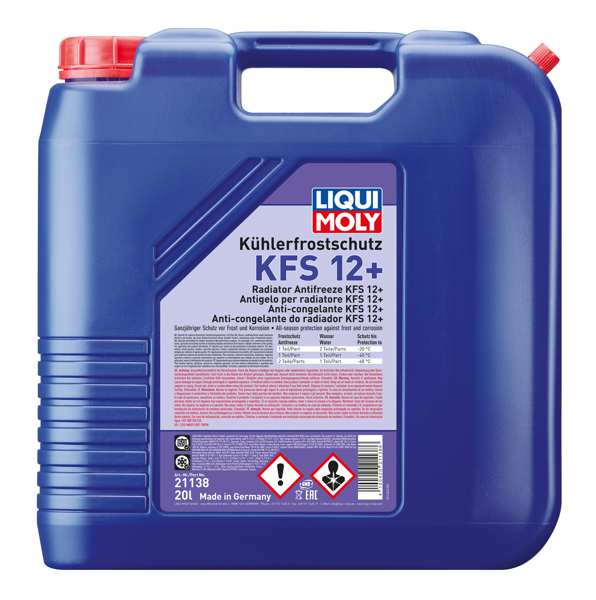 LIQUI-MOLY Frostschutzmittel 11297900 Frostrezekonzentrat G12, KFS12+, 20L, Pink, Ethylenglykol-basierter Wirkstoffkombination, insbesondere für Hochleistungs-Oat-Inhibitor-Pakete, die für fortgeschrittene Aluminiummotoren entwickelt wurden. Es bietet einen hervorragenden Schutz gegen Frost, Korrosion und Überhitzung, Amin, Nitrit, Phosphat, Wein und Silikatfreie. Mit Wasser gemischt, ermöglicht es Ihnen, das ganze Jahr über sicher zu operieren. Mischraten auf dem technischen Datenblatt!
Inhalt [Liter]: 20, Gebindeart: Kanister, Öl