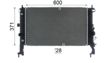 BEHR HELLA SERVICE Radiator 11312525 Radiator type: Brazed cooling fins, Core Length [mm]: 600, Core Width [mm]: 371, Core Depth [mm]: 28, Water Tank Material (radiator): Plastic, Inlet O [mm]: 34, Outlet O [mm]: 45, Cooling fins material: Aluminium, Manufacturer: produced by MAHLE 6.