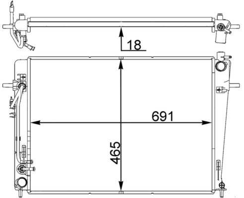 BEHR HELLA SERVICE Radiator 11312100 Radiator type: Brazed cooling fins, Core Length [mm]: 640, Core Width [mm]: 465, Core Depth [mm]: 19, Water Tank Material (radiator): Plastic 1.