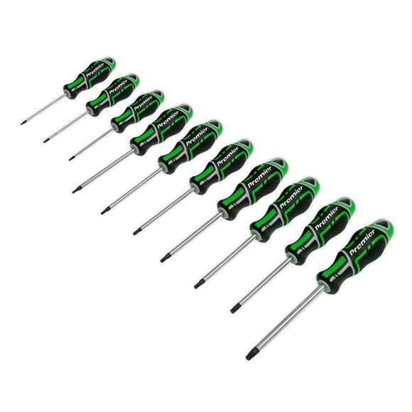 SEALEY Torx-screwdriver set 11325096 10 db, hi-viva Green comfort handle, CR-VA, Magnetized mountain, T7 x 75, T8 x 75, T9 x 75, T10 x 100, T15 x 100, T20 x 100, T25 x 100 , T27 x 100, T30 x 100, T40 x 125 mm.