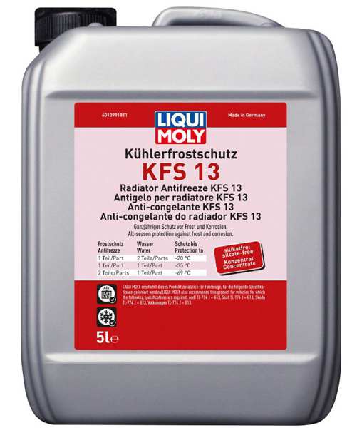 LIQUI-MOLY Frostschutzmittel 11297903 Frostschutzmittelkonzentrat KFS13, 20L, Pink, Wirkstoffkombination mit Hybridtechnologie mit einem nachdenklichen Inhibitorpaket. Der Motor bietet einen hervorragenden Schutz vor APAZ, Korrosion und Überhitzung im gesamten Motor. Ethylenglykolbasierter Produkt, Amin, Wein, Nitrit und phosphatfreies Produkt. Mischraten auf dem technischen Datenblatt!
Inhalt [Liter]: 20, Gebindeart: Kanister, Ölherstellerempfehlung: Audi TL-774 J = G13, Seat TL-774 J = G13, Skoda TL-774 J = G13, VW TL-774 J  G13 1.