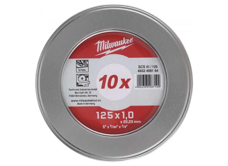 MILWAUKEE Schneidscheibe 11325780 Schneiden von Inox in 125 x 1 mm Metallbox, 10 Stks/Paket abwerfen