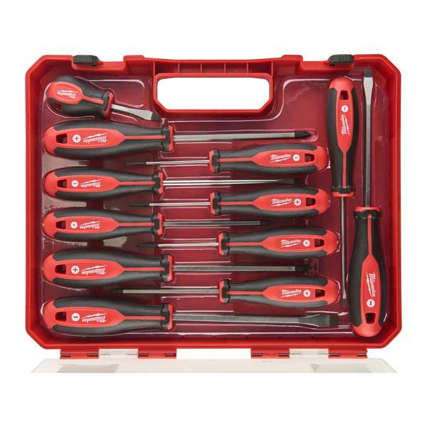 MILWAUKEE Screwdriver Set 11325202 Screwdriver set with 3 -sided grip, storage box, 12 -piece, dimensions: PZ0/PZ1/PZ2, Ph0/PH1/PH2, SL2.5/SL4/SL5.5/SL6.5/SL6.5/SL8 1.