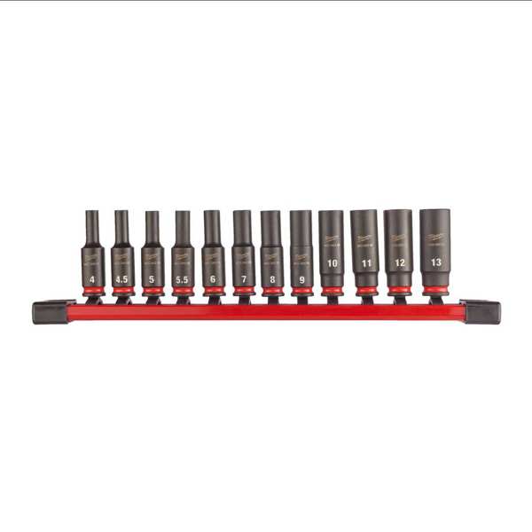 MILWAUKEE Steckschlüsselkopfsatz 11325457 Maschinenstecker -Set 12 -Stück 1/4, Abmessungen: 4/4.5/5/5.5/6/7/8/9/11/11/11/13/13 1.