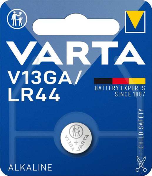 VARTA Batterie 124861 Knopfelement, Alkalin, V13GA, 1 PCS LR44 1.