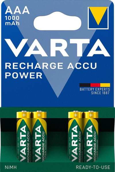 VARTA Batterie (wiederaufladbar) 124956 Mikro (1000 mAh), 4 Packungen 1.