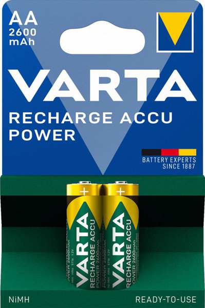 VARTA Batterie (wiederaufladbar) 124957 Bleistift (2600 mAh), 1,2 V, (AA), 2 Packungsstücke, Nickel-Metal-Hydrid (Ni/Mh Sint) 1.