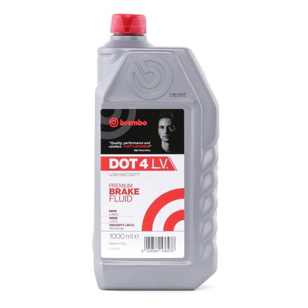 BREMBO Bremsflüssigkeit 10103551 DOT 4 LV, 1 L
Inhalt [Liter]: 1, Gebindeart: Flasche, Trockensiedepunkt [°C]: 260, Nasssiedepunkt [°C]: 170, Bremsflüssigkeit Viskosität bei -40°C: 750
Kann aus Gründen der Qualitätssicherung nicht zurückgenommen werden! 1.