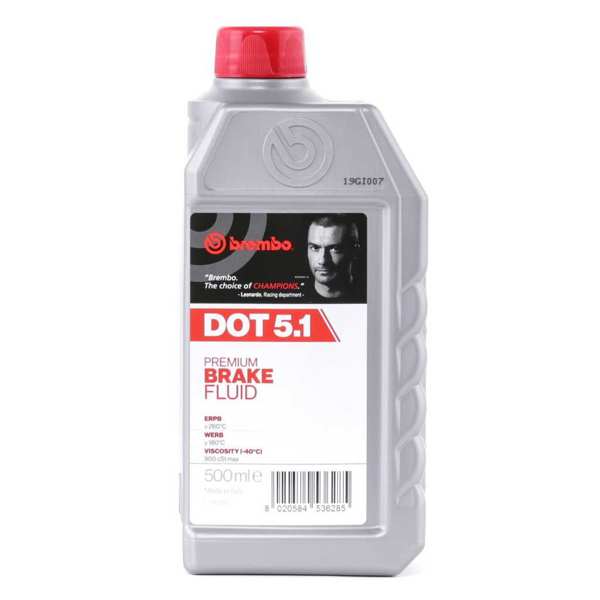 BREMBO Brake fluid 10103553 DOT 5.1, 0,5 L
Content [litre]: 0,5, Packing Type: Bottle, Dry Boiling Point [°C]: 260, Wet Boiling Point [°C]: 180, Brake fluid viscosity at -40°C: 900
Cannot be taken back for quality assurance reasons! 1.