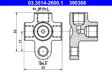 ATE Verbindungs-/Verteilerstück, R 973222 Form: T-Form (T-Stück), Anschlussanzahl: 4, Gewindemaß: M10x1, Gewindeausführung: DIN 74235 Form FL, Befestigungsart: Flanschbefestigung, Bohrung-O [mm]: 8,4, Lochabstand 1/Lochabstand 2: 17,0/33,0, Länge [mm]: 32,0 2.