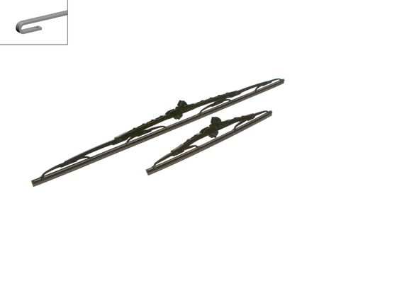 BOSCH Wiper blades 268195 650/340 mm (1 pair)
Fitting Position: Front, Length 1 [mm]: 650, Length 2 [mm]: 340, Wiper blade type: Bracket wiper blade without spoiler 1.