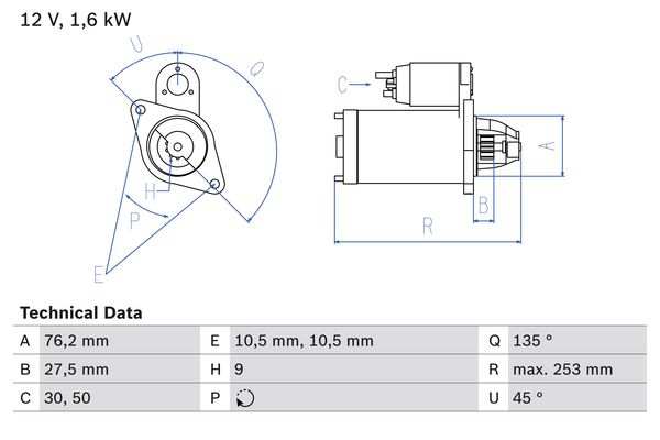 BOSCH Starter 286683 renewed
Voltage [V]: 12, Number of Teeth: 9, Rated Power [kW]: 1,60, Plug Type ID: CPS0060, Clamp: M8, Rotation Direction: Clockwise rotation, Flange O [mm]: 76, Version: GS, New Part: , Number of mounting bores: 2, Manufacturer: LOMBARDINI