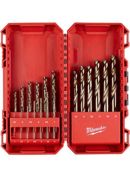 MILWAUKEE Bohrer 11277759 Red Cobalt - HSS -G CO Metallbohrer - DIN 338 SET 19pcs, Inhalt D: 1 / 1,5 / 2 / 2,5 / 3 / 3,5/4 / 4,5 / 5 / 5.5 / 5, 5/7 / 7,5 / 8 / 8.5 / 8.5 / 5 /5 /5 / 5.5 / 5, 5/7 / 7,5 / 8 / 8,5 / 9 / 9,5 / 10mm in Box