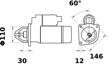 MAHLE ORIGINAL Starter 11172799 Spannung [V]: 12, Starterleistung [kW]: 2,7, Zähnezahl: 11, Flansch-O [mm]: 110,0, Anzahl der Befestigungsbohrungen: 3, Durchmesser der Befestigungspunkte [mm]: 146,0, Bohrung-O 1 [mm]: 12,0, Drehrichtung: Drehrichtung im Uhrzeigersinn, für Schwungradtiefe [mm]: 30,0, Zahnteilung [mm]: 14,39 2.