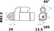 MAHLE ORIGINAL Starter 11172800 Spannung [V]: 12, Starterleistung [kW]: 2,7, Zähnezahl: 9, Flansch-O [mm]: 82,5, Befestigungswinkel [Grad]: 65,0, Anzahl der Befestigungsbohrungen: 2, Durchmesser der Befestigungspunkte [mm]: 105,0, Bohrung-O 1 [mm]: 13,5, Drehrichtung: Drehrichtung im Uhrzeigersinn, für Schwungradtiefe [mm]: 24,0, Zahnteilung [mm]: 14,36 2.