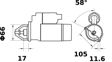 MAHLE ORIGINAL Starter 11172834 Spannung [V]: 12, Starterleistung [kW]: 1,0, Zähnezahl: 8, Flansch-O [mm]: 66,0, Anzahl der Befestigungsbohrungen: 2, Durchmesser der Befestigungspunkte [mm]: 105,0, Bohrung-O 1 [mm]: 11,6, Drehrichtung: Drehrichtung gegen den Uhrzeigersinn, für Schwungradtiefe [mm]: 17,0, Zahnteilung [mm]: 12,88 2.