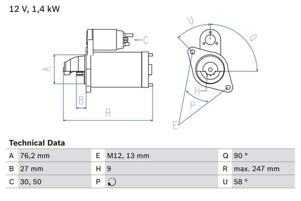 BOSCH Starter 482072 Überholt
Spannung [V]: 12, Starterleistung [kW]: 1,4, Anzahl der Befestigungsbohrungen: 1, Anzahl der Gewindebohrungen: 1, Zähnezahl: 9, Klemme: 50, 30, Flansch-O [mm]: 76,2, Drehrichtung: Drehrichtung im Uhrzeigersinn, Ritzel-Grundposition [mm]: 27, Starterausführung: eigengelagert, Gewindemaß: M12, Bohrung-O 2 [mm]: 13, Länge [mm]: 247, Lage/Grad: links, Befestigungswinkel [Grad]: 58, Winkelmaß Maulöffnung [Grad]: 90, Winkelmaß Befestigungsbohrung [Grad]: 58